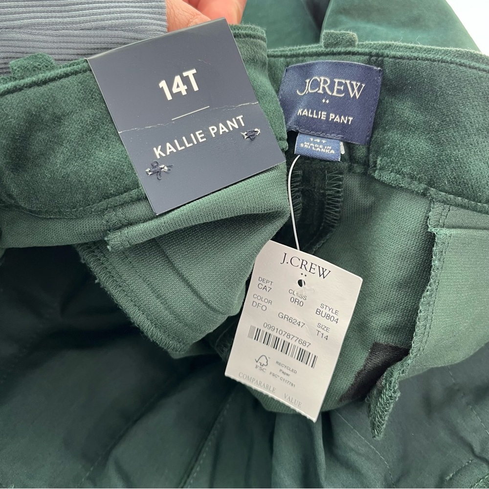 J.Crew NWT Velvet Kallie pant‎ Darkest Forest size 14 Tall - Picture 9 of 11